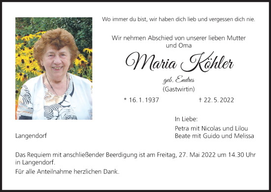 Anzeige von Maria Köhler von MGO