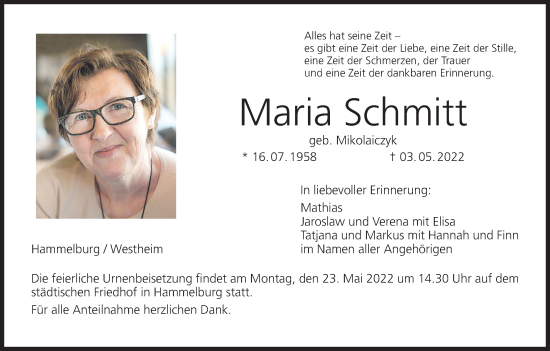Anzeige von Maria Schmitt von MGO