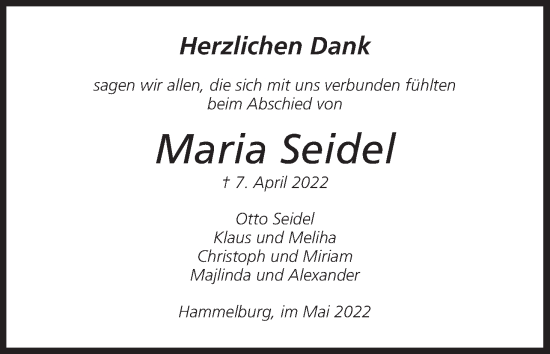 Anzeige von Maria Seidel von MGO