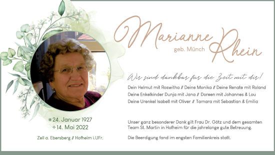 Anzeige von Marianne Rhein von MGO