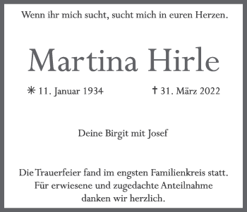 Anzeige von Martina Hirle von MGO