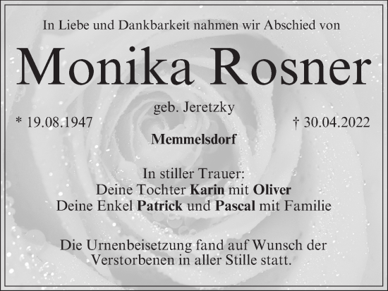 Anzeige von Monika Rosner von MGO