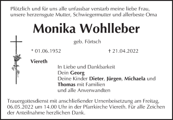 Anzeige von Monika Wohlleber von MGO