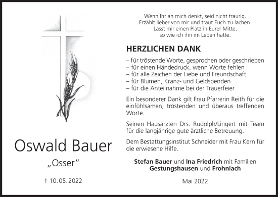 Anzeige von Oswald Bauer von MGO