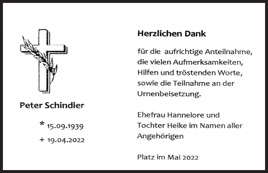 Anzeige von Peter Schindler von MGO