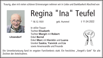 Anzeige von Regina  Teufel von MGO