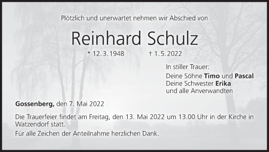 Anzeige von Reinhard Schulz von MGO