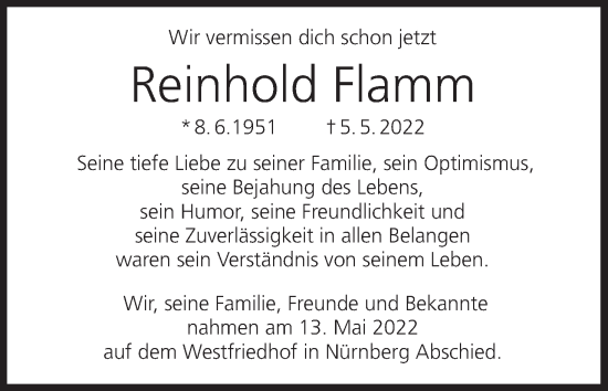 Anzeige von Reinhold Flamm von MGO