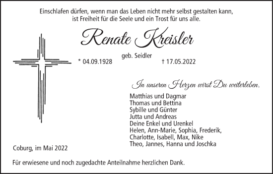 Anzeige von Renate Kreisler von MGO