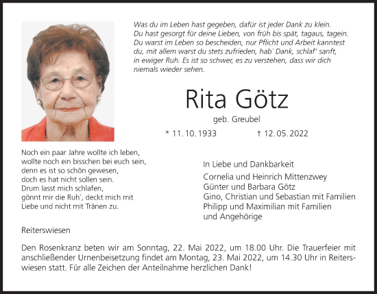 Anzeige von Rita Götz von MGO
