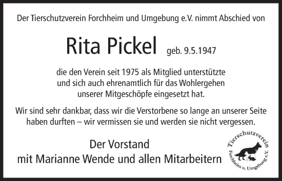 Anzeige von Rita Pickel von MGO