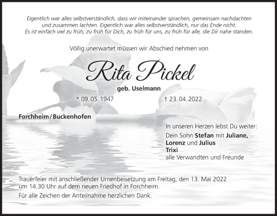 Anzeige von Rita Pickel von MGO