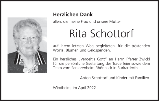 Anzeige von Rita Schottorf von MGO