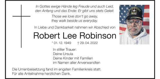 Anzeige von Robert Lee Robinson von MGO