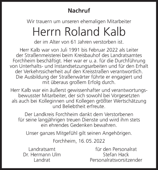 Anzeige von Roland Kalb von MGO