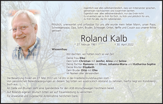 Anzeige von Roland Kalb von MGO