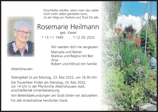 Anzeige von Rosemarie Heilmann von MGO