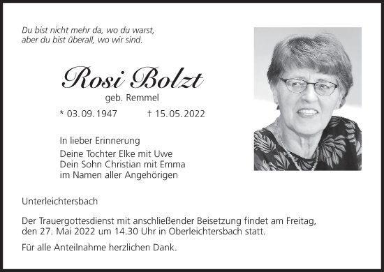 Anzeige von Rosi Bolzt von MGO