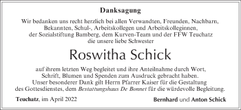 Anzeige von Roswitha Schick von MGO