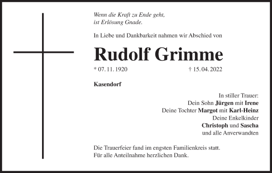 Anzeige von Rudolf Grimme von MGO
