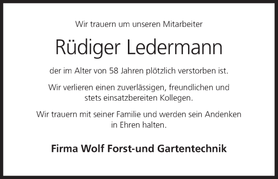 Anzeige von Rüdiger Ledermann von MGO