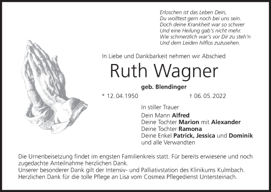 Anzeige von Ruth Wagner von MGO