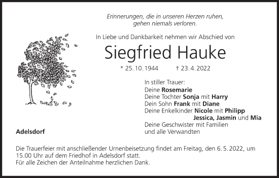 Anzeige von Siegfried Hauke von MGO
