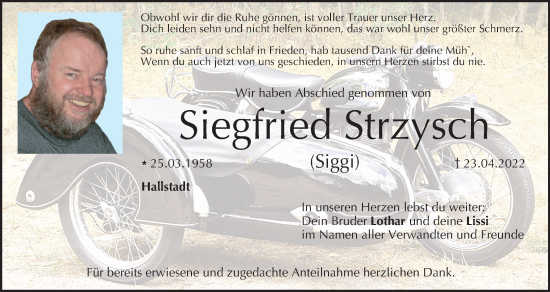 Anzeige von Siegfried Strzysch von MGO
