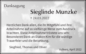 Anzeige von Sieglinde Munzke von MGO