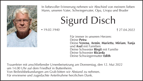 Anzeige von Sigurd Disch von MGO