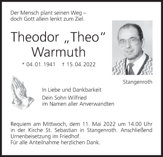 Anzeige von Theodor Warmuth von MGO