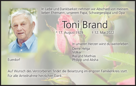 Anzeige von Toni Brand von MGO