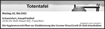 Anzeige von Totentafel vom 02.05.2022 von MGO