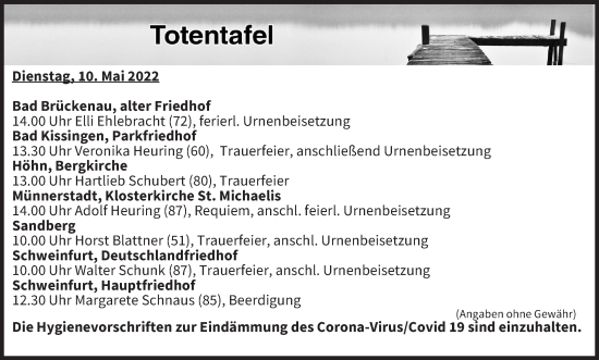 Anzeige von Totentafel vom 10.05.2022 von MGO