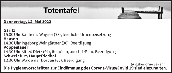 Anzeige von Totentafel vom 12.05.2022 von MGO