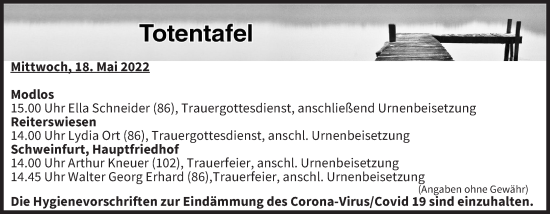 Anzeige von Totentafel vom 18.05.2022 von MGO