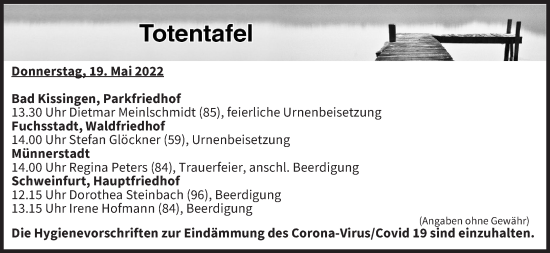 Anzeige von Totentafel vom 19.05.2022 von MGO