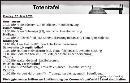 Anzeige von Totentafel vom 20.05.2022 von MGO