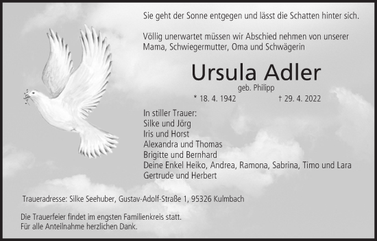 Anzeige von Ursula Adler von MGO
