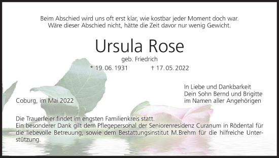 Anzeige von Ursula Rose von MGO