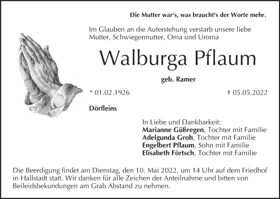 Anzeige von Walburga Pflaum von MGO