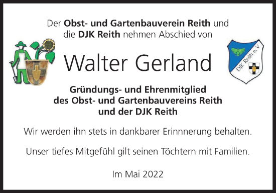 Anzeige von Walter Gerland von MGO