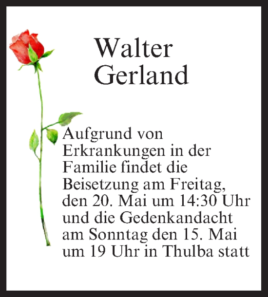 Anzeige von Walter Gerland von MGO