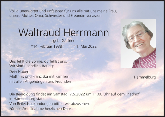 Anzeige von Waltraud Herrmann von MGO