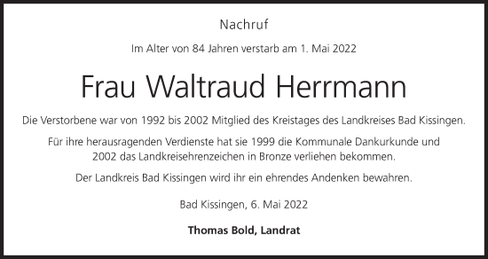 Anzeige von Waltraud Herrmann von MGO