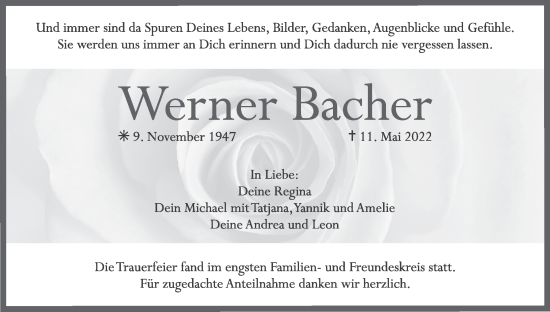 Anzeige von Werner Bacher von MGO