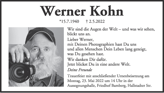Anzeige von Werner Kohn von MGO