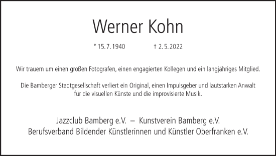 Anzeige von Werner Kohn von MGO