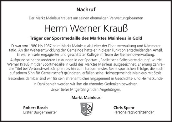 Anzeige von Werner Krauß von MGO