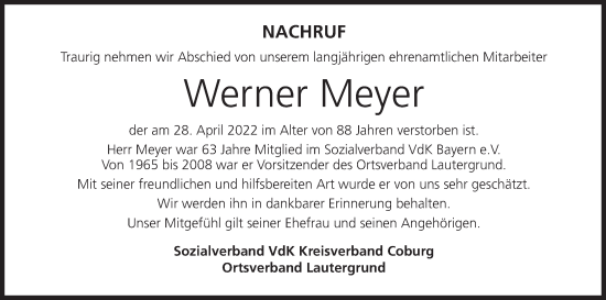 Anzeige von Werner Meyer von MGO